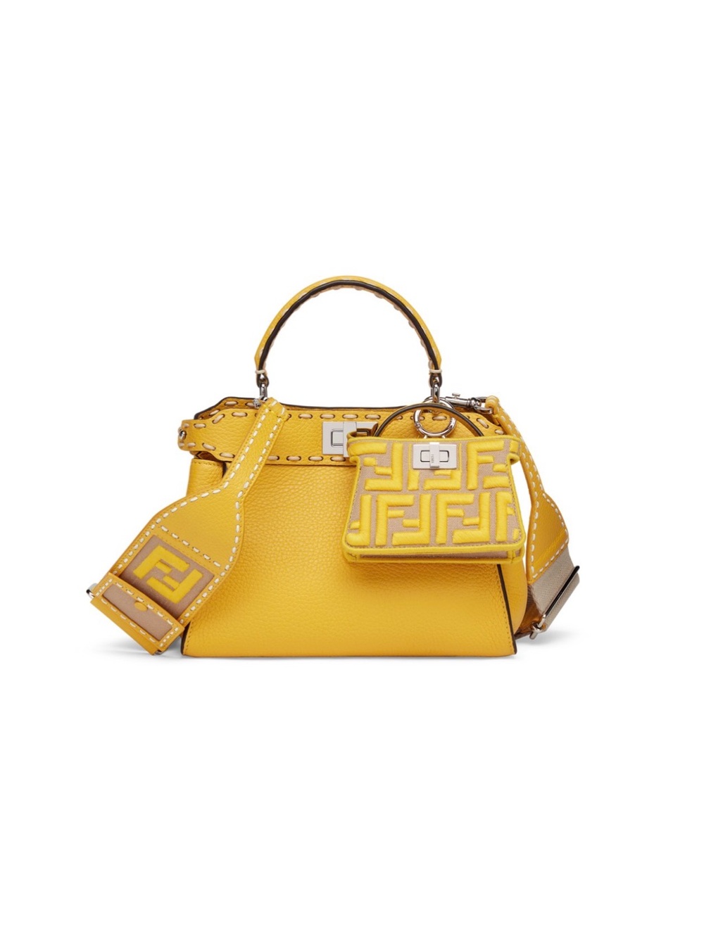 Fashion Yellow Leather Peekaboo Capsule Mono Guitar Crossbody Detachable Strap
